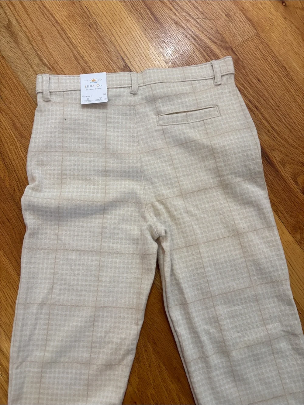 Kids Cream Plaid Pull-On Casual Trousers